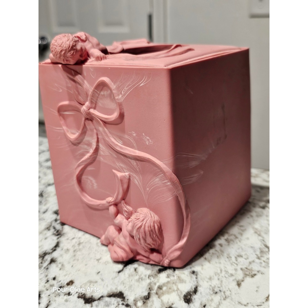 Cherub Tissue Box Cover Pink Angelic Decor Square Facial Tissue Holder